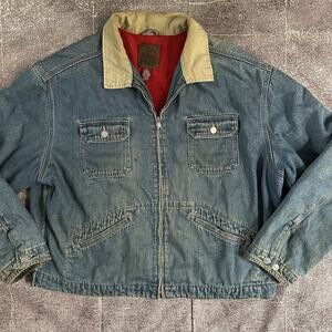 Men's Vintage Y2K GAP Fleece Lined Light Blue Zip Denim Bomber Jean Jacket Sz XL